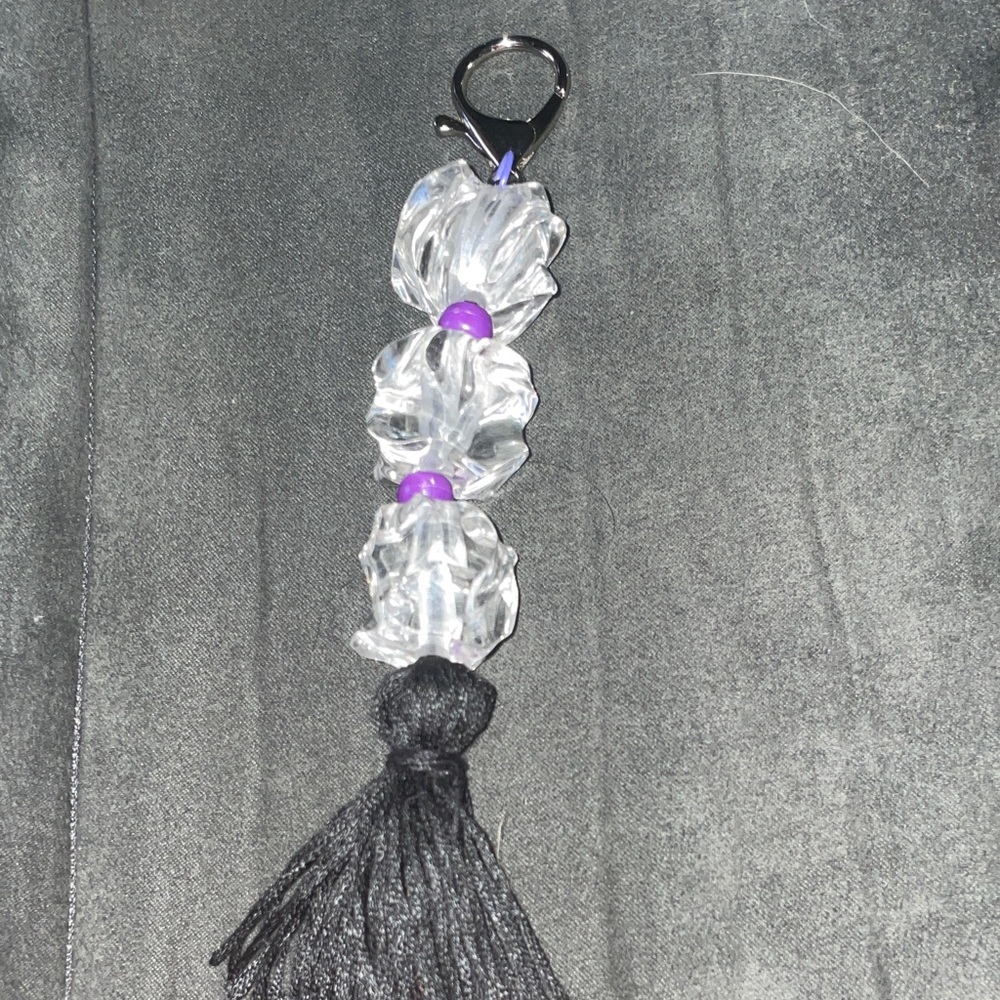 Elegant  Handmade Black and Clear Beaded  Ice cube Keychain